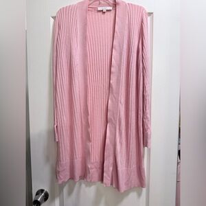 LOFT Blush Ribbed Open Cardigan Size Large